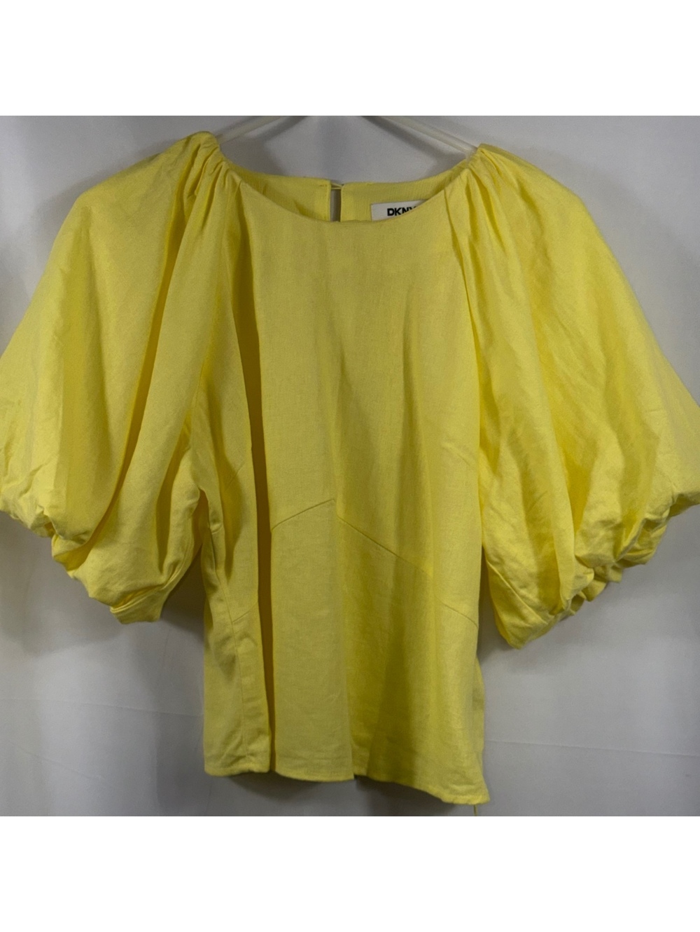 DKNY Yellow Linen Blend Balloon Sleeve Top Small